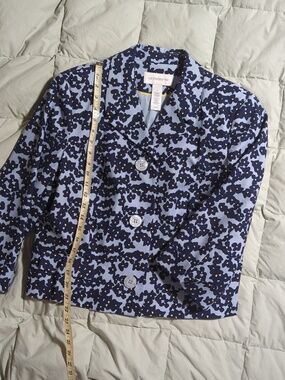 Liz Claiborne Light Blue and Navy Floral Button Jacket